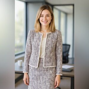AL663 J Crew Rainbow Tweed Skirt Suit